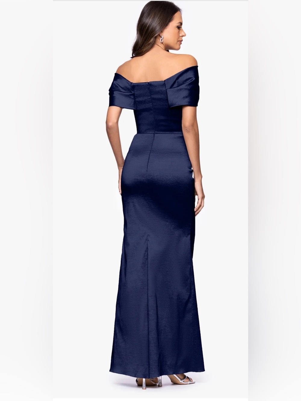 Betsy & Adam Taffeta Twist Off The Shoulder Floor Length Dress Sz 12 - Picture 3 of 7